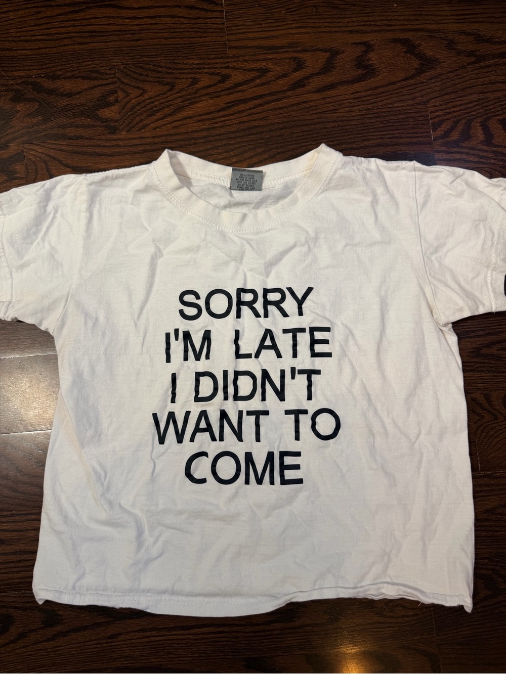 Woman White Graphic Tee - 'Sorry I'm Late' S - Picture 5 of 5